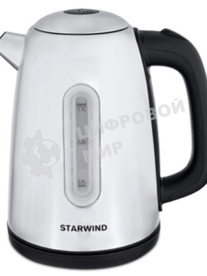 Электрочайник Starwind SKS3210 серебристый/черный, 1.7 л, 2200 Вт, скрытый нагревательный элемент