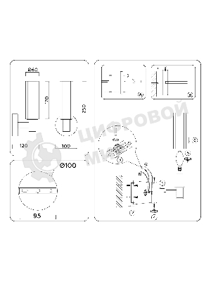 Светильник настенный Ambrella LH55507 SN/BK/CL сатин никель/черный/прозрачный E14 max 40W 120*100*250