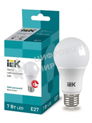 Лампа светодиодная IEK LLE-A60-7-230-40-E27 ECO A60 7Вт грушевидная 4000К белый E27 633лм 230-240В