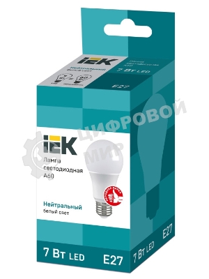 Лампа светодиодная IEK LLE-A60-7-230-40-E27 ECO A60 7Вт грушевидная 4000К белый E27 633лм 230-240В
