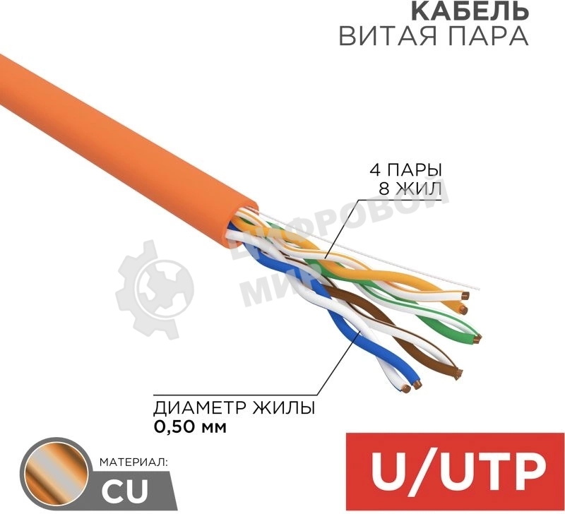 Кабель Rexant Кабель UTP cat.5e 4 пары (305м) 0.51 мм нг (А)HF (аналог LSZH)