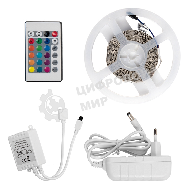 Лента светодиодная GLS-5050-30-7.2-12-IP20-PRO-RGB-5-KIT готовый комплект 5м с адаптером и IR контроллером