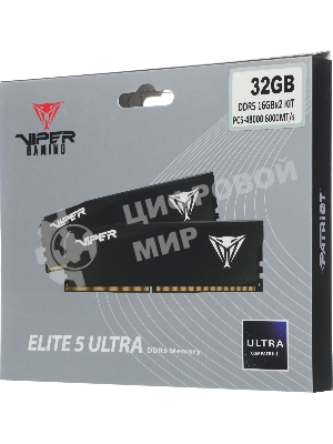 Оперативная память Patriot Viper Elite 5 Ultra, DDR5, 32GB (2x16GB), 6000 MHz, CL28, с радиатором, чёрный
