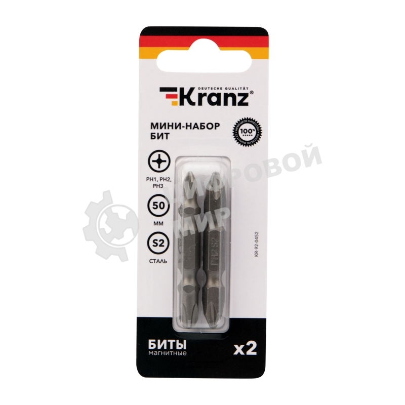 Мини-набор бит Kranz PH2xPH2, PH1xPH3-50 мм (2 шт./уп.)