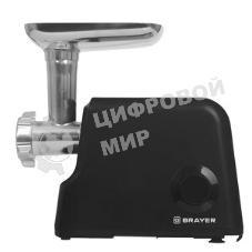 Мясорубка электрическая Brayer BR1612 черный, 2000 Вт, 2.0 кг/мин, реверс, защита от перегрузки, металлический лоток, насадки - 6