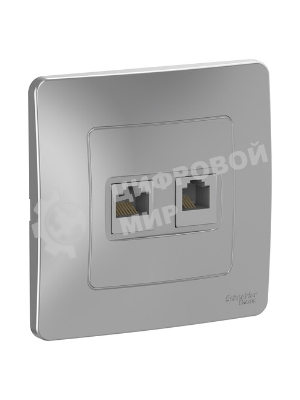 Розетка компьютерная двойная RJ45+RJ45, кат.5E, механизм, алюминий