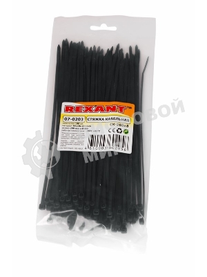 Хомут-стяжка кабельная нейлоновая Rexant 200x7,6 мм, черная, упаковка 100 шт.