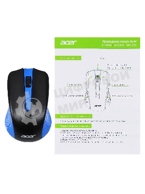 Мышь проводная Acer OMW011 черный/синий, 1200 dpi, USB, кнопки - 3