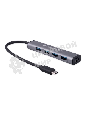 Разветвитель USB3.1 Gembird UHB-C474, 4хUSB, с доп.питанием (порт Type-C), кабель Type-C 19см, алюминий, коробка