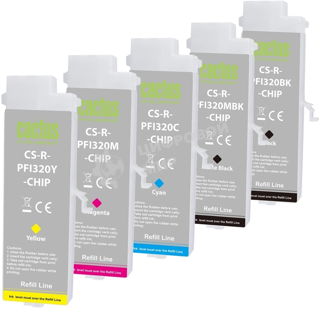 Картридж перезаправляемый струйный Cactus CS-R-PFI320SET-CHIP набор 5шт.упак. для Canon imagePROGRAF TM-200/200MFP/205/300/300MFP/305/250/255/350/355 с чипом
