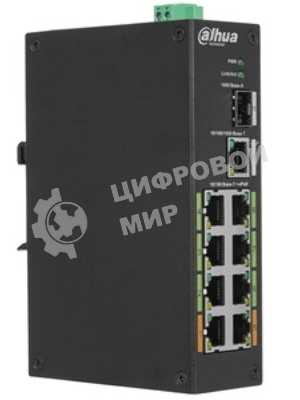 Коммутатор Dahua DH-LR2110-8ET-120, 8×100 Мбит/с PoE+ + 1×1 Гбит/с + 1×1 Гбит/с SFP, неуправляемый