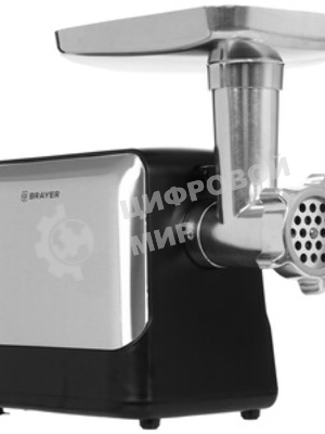 Мясорубка электрическая BRAYER BR1613 черный, 1800 Вт, 2.0 кг/мин, реверс, защита от перегрузки, насадки - 8