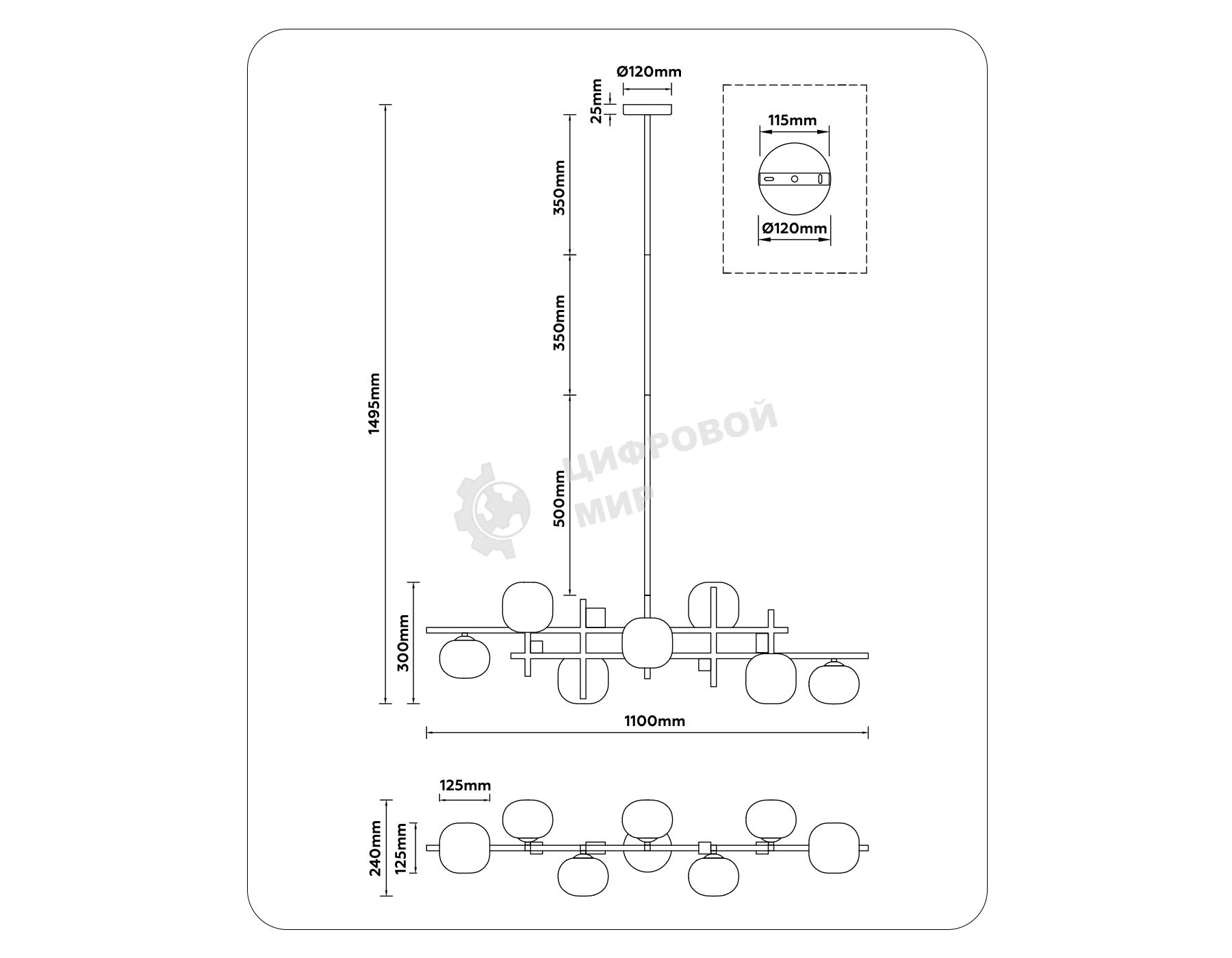 Светильник Ambrella light LH51017/7 BK/BS/FR черный/латунь/белый матовый G9*7 max 28W 1100*240*300