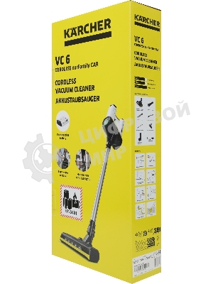Пылесос вертикальный Karcher VC 6 Cordless ourFamily Car черный/белый, питание от аккумулятора, 250 Вт, уборка сухая, пылесборник 0.8 л, работа от АКБ max 50 мин