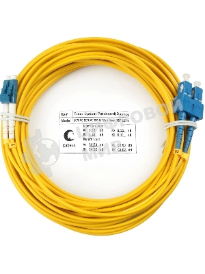 Комм. шнур оптический Cabeus Tight Buffer, Duplex LC/SC, OS2 9/125, LSZH, 20м, Ø 3мм, синий хвостовик, цвет: жёлтый