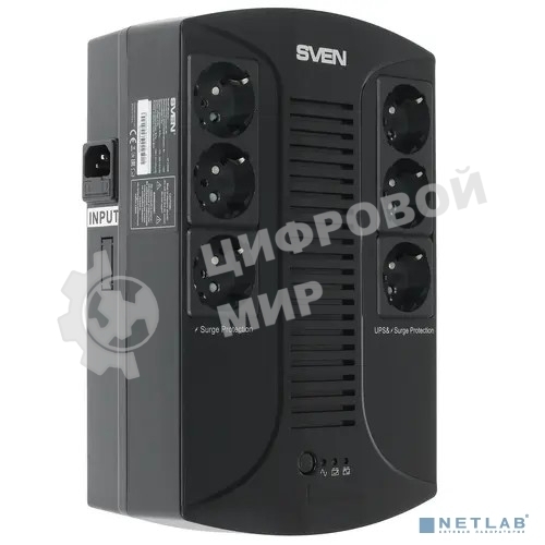 Источник бесперебойного питания SVEN UP-L1000E 1000VA/500W (6 розеток: 3х UPS/сетевой фильтр+3 x сетевой фильтр)