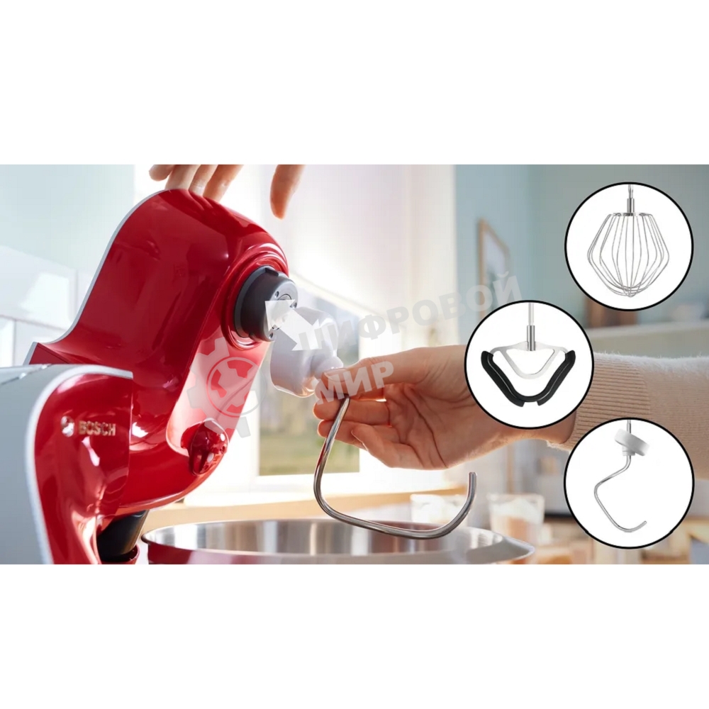 Кухонная машина Bosch MUM5X720 планетар.вращ. 1000Вт красный/серый