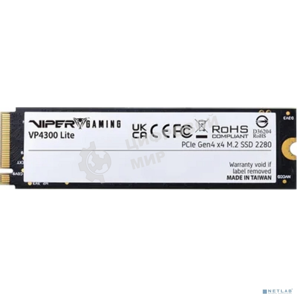 Накопитель SSD Patriot Viper VP4300 Lite, 1Tb, PCIe 4.0 x4, M.2 2280, NVMe, R/W 7400/6400, с радиатором