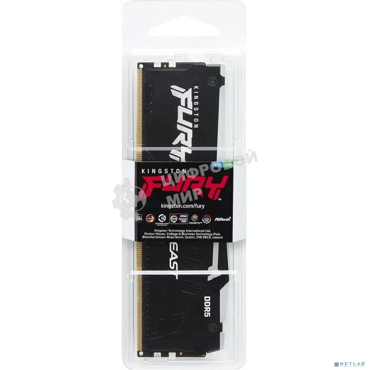 Оперативная память Kingston Fury Beast, DDR5, 32Gb (1x32Gb), 6000MHz, CL30, DIMM, с радиатором, RGb, черный