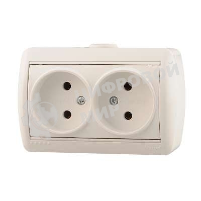 Розетка 2-м ОП Ната 16А IP20 без заземл. керам. белый LEZARD 710-0200-128