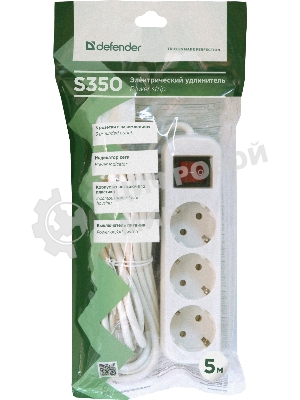 Удлинитель Defender S350 белый 5.0 м, 3 розетки 
