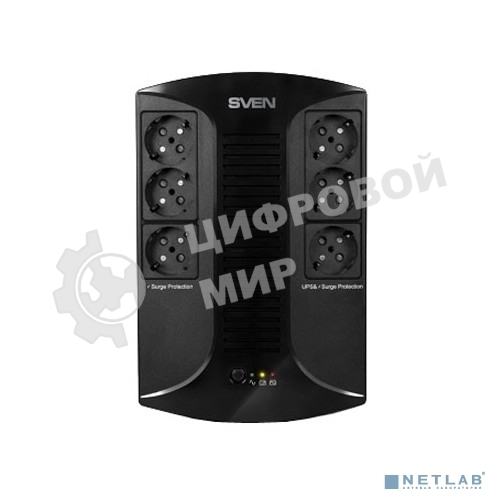 Источник бесперебойного питания SVEN UP-L1000E 1000VA/500W (6 розеток: 3х UPS/сетевой фильтр+3 x сетевой фильтр)