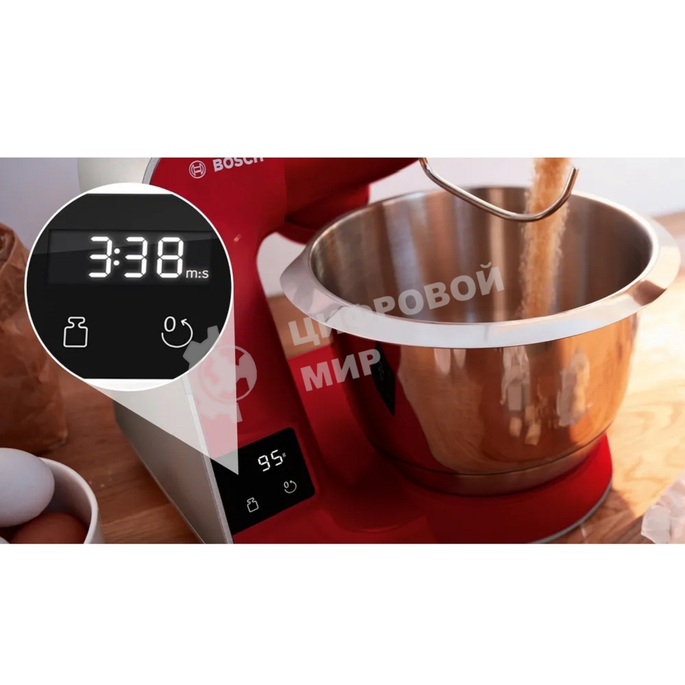 Кухонная машина Bosch MUM5X720 планетар.вращ. 1000Вт красный/серый