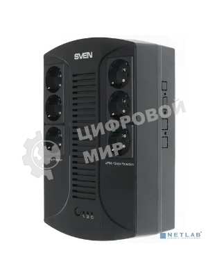 Источник бесперебойного питания SVEN UP-L1000E 1000VA/500W (6 розеток: 3х UPS/сетевой фильтр+3 x сетевой фильтр)