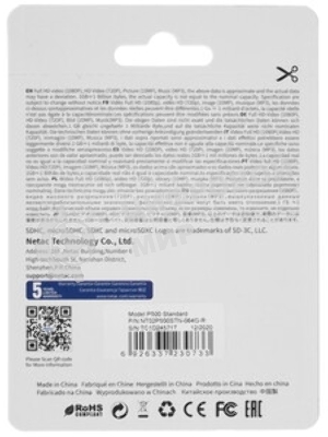 Флеш карта microSDHC 64Gb Netac P500 NT02P500STN-064G-R (с SD адаптером) 80Mb/s