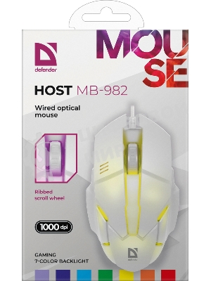 Мышь проводная Defender Host MB-982 белый, 1000 dpi, USB, кнопки - 3