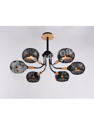 Светильник Ambrella light TR80167/6 BK/LWD черный/светлое дерево E14/6 max 40W D690*370