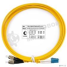 Коммутационный шнур оптический Cabeus Tight Buffer, Duplex LC/FC, OS2 9/125, LSZH, 3м, d= 3мм, черный хвостовик, желтый