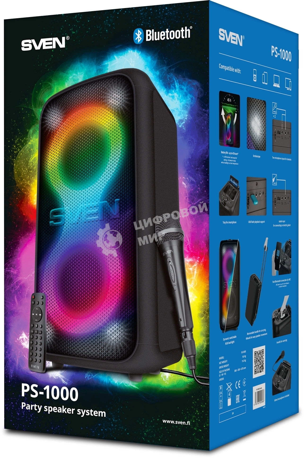 Колонка портативная Sven АС PS-1000 черный 160W 1.0 BT/3.5Jack 8000mAh (SV-022686)