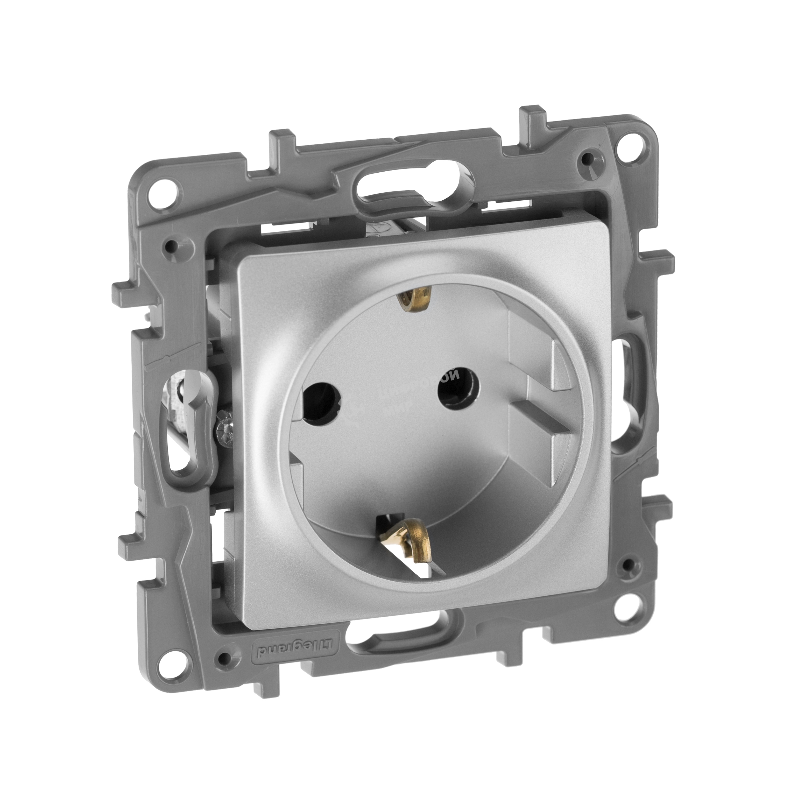 Розетка 672422 Legrand Розетка 2К+З со шторками - немецкий стандарт - винтовые зажимы - 16 А - 250 В - Etika - алюминий