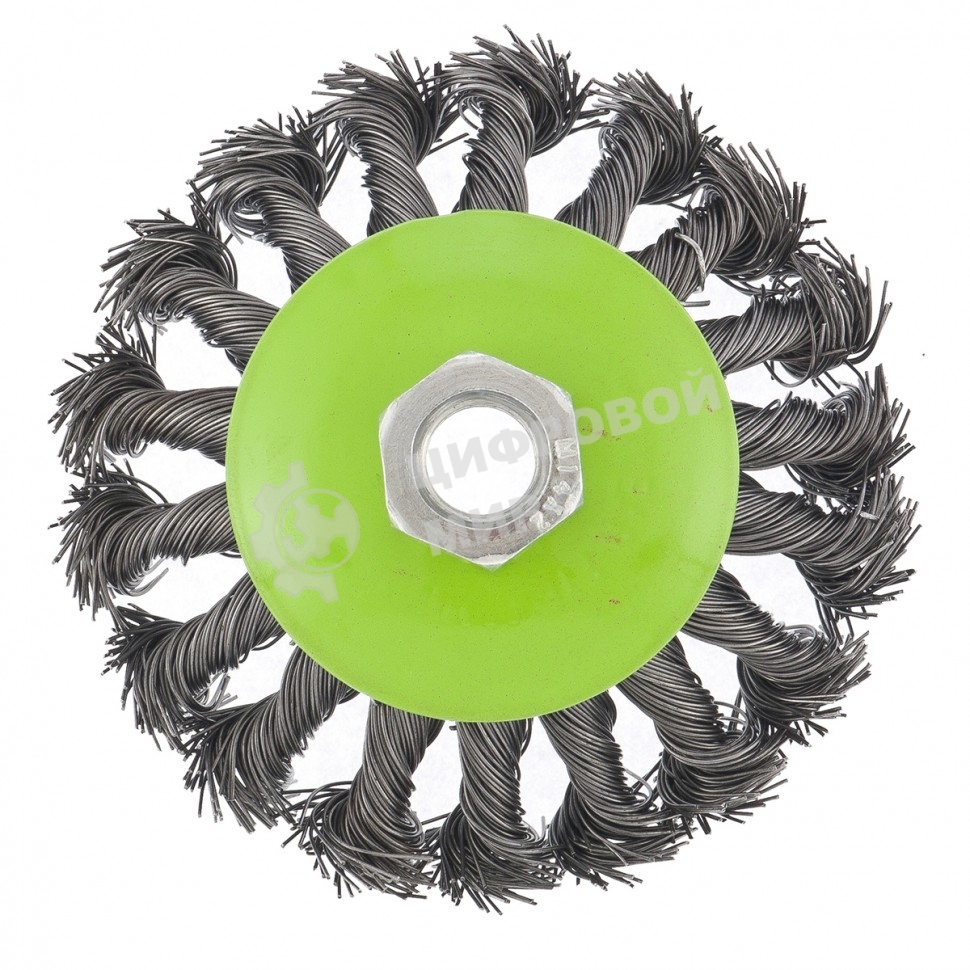 Щетка для УШМ Сибртех 100 мм, М14, Тарелка, крученая проволока 0,5 мм