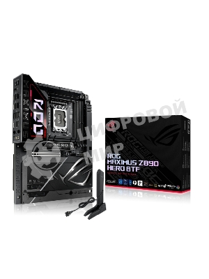 Материнская плата ASUS ROG MAXIMUS Z890 HERO BTF, LGA1851, Intel Z890, 4xDDR5, 4xSATA, 6xM.2, 1xPCIe 5.0 x16, 1xPCIe 4.0 x4, 1xPCIe x1, 1xHDMI, 2xUSB-C (Thunderbolt 4), 1xUSB-C 3.2 Gen 2, 4xUSB-A 3.2 Gen 2, 4xUSB-A 3.2 Gen 1, 2x2.5Gb LAN, Wi-Fi 7, Bluetooth 5.4, 2x3.5 мм, S/PDIF, 7.1, ATX