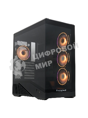 Компьютерный корпус без блока питания HSPD F711-TGbK-ARGB, Panoramic Full Tower, черный, TG, 0.7 SPCC, 4x120мм ARGB ATX, mATX, mITX 190/420/280мм 2x2.5