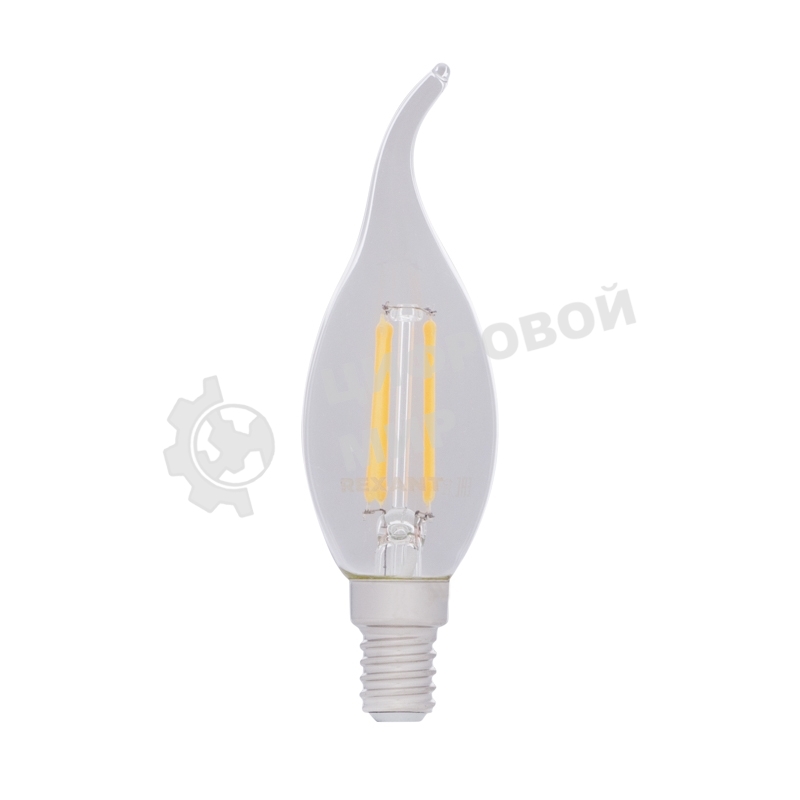 Лампа светодиодная филаментная Rexant Свеча на ветру CN37 7.5 Вт 600 Лм 4000K E14 диммируемая, прозрачная колба