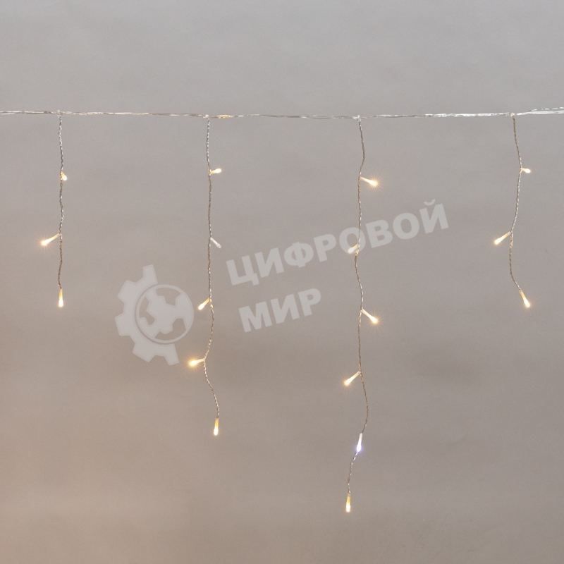 Гирлянда светодиодная Neon-night Айсикл (бахрома) 25х0,6м, c эффектом мерцания, прозрачный провод, IP44, 230В, диоды теплые белые, 588 LED