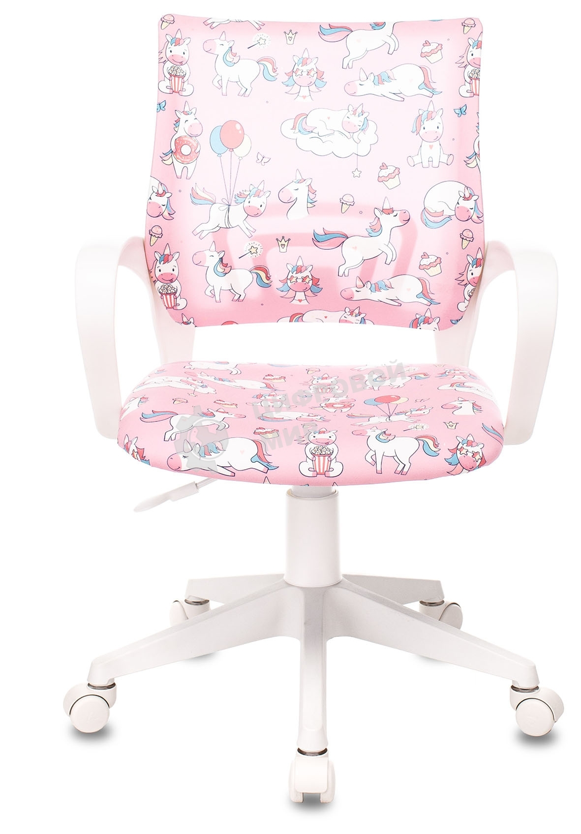 Кресло детское Бюрократ BuroKIDS 1 W розовый, единороги, крестовина пластик, пластик белый