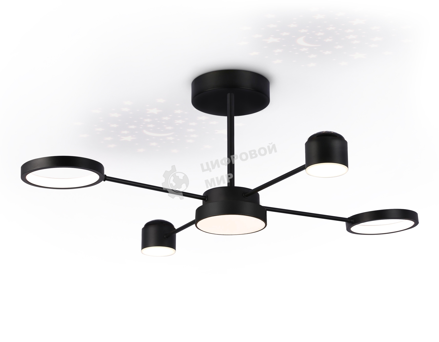 Потолочный светодиодный светильник Ambrella light FL51632/4+1 BK/GD черный/золото 3000K-6400K 48W 910*745*300 (ПДУ ИК)