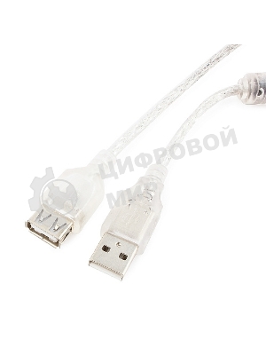 Кабель-удлинитель USB2.0 Pro Cablexpert CCF-USB2-AMAF-TR-6, AM/AF, 1,8м, экран, 2феррит.кольца, прозрачный, пакет