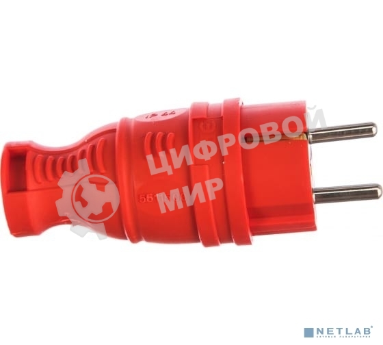 Вилка каучуковая ЭРА з/з прямая 16А IP44 красн. V8-RED-IP44