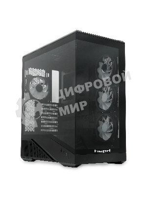 Компьютерный корпус без блока питания HSPD F711-TGbK-ARGB, Panoramic Full Tower, черный, TG, 0.7 SPCC, 4x120мм ARGB ATX, mATX, mITX 190/420/280мм 2x2.5