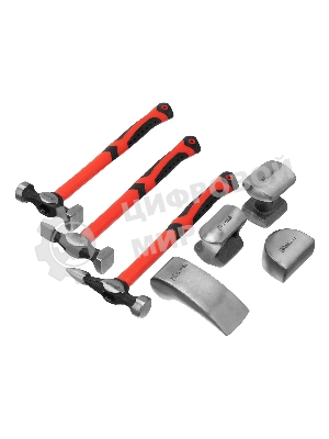 Набор рихтовочный Matrix, 3 молотка с фибергласовыми ручками, 4 наковальни, в пласт. боксе