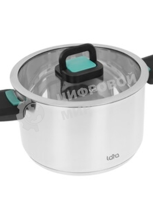 Кастрюля Lara LR02-244 с крышкой, нержавеющая сталь, 5-слойное капсул. индукц. дно, складные ручки 5 л