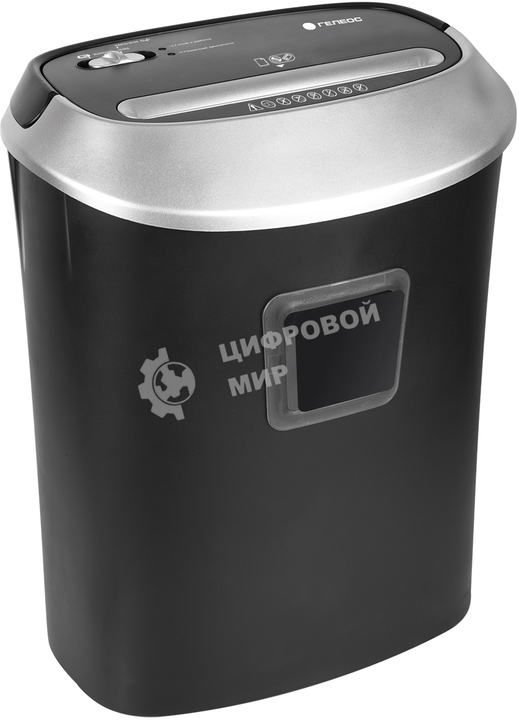 Шредер ГЕЛЕОС УМ30-4, DIN P-4 (4 ур-нь секр.), фрагмент 3,8х35мм, 15-17 (70г/м2), CD/пл.карты/скрепки/скобы, 30 литров