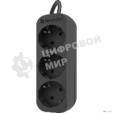 Удлинитель сетевой Defender M350 черный, 5 м, EURO, 3 розетки, 2200 Вт
