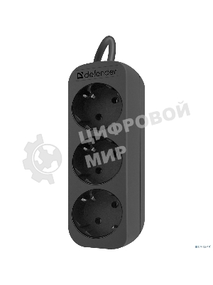 Удлинитель сетевой Defender M350 черный, 5 м, EURO, 3 розетки, 2200 Вт