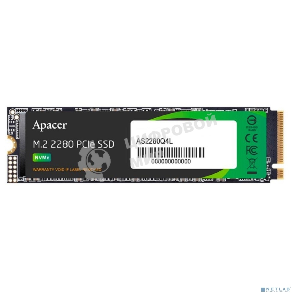Накопитель SSD Apacer AS2280Q4L, 512Gb, M.2 2280, PCIe 4.0 x4, NVMe, R/W 3600/3000